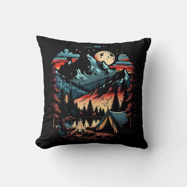 Camping At Night Throw Pillow (Front)