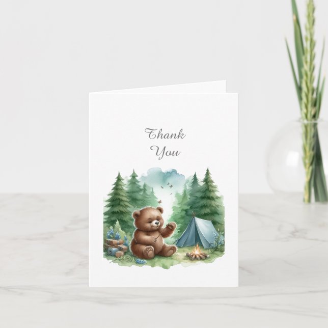 Camping Baby Bear Baby Shower Thank You Note Card (Front)