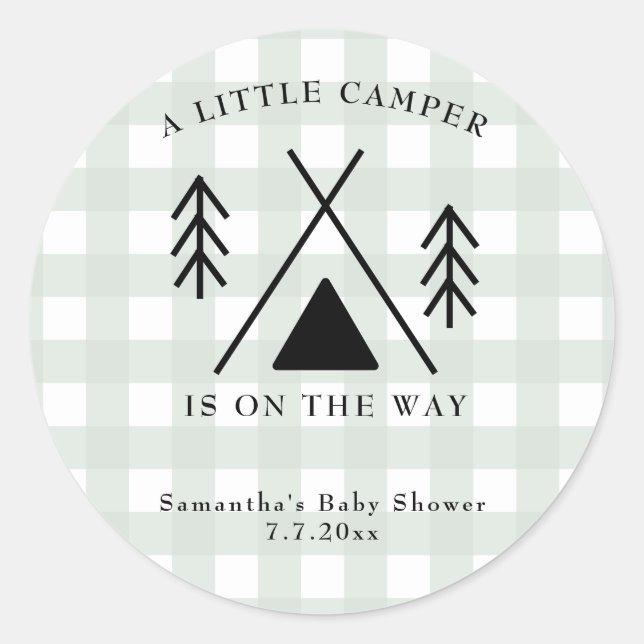 Camping baby shower classic round sticker (Front)