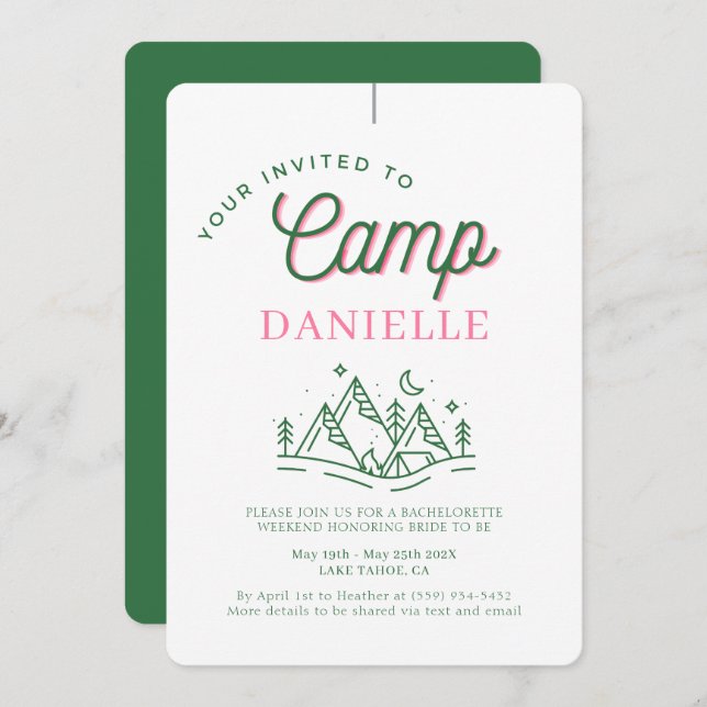 Camping Bachelorette Party Parent Custom Invitation (Front/Back)