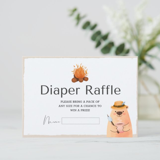 Camping Bear Baby Shower Diaper Raffle Card (Standing Front)