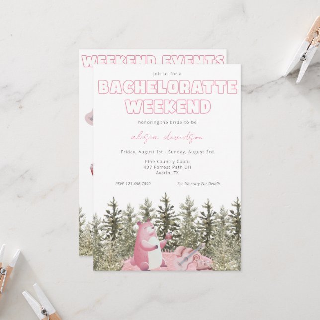Camping Bear Bachelorette Party Invitation (Front/Back In Situ)