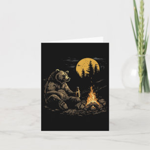 Camping Bear Drinking Beer Hiking Nature Funny Gri Card