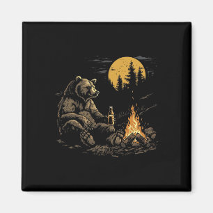 Camping Bear Drinking Beer Hiking Nature Funny Gri Magnet