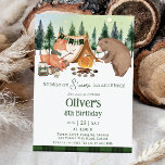 Camping Bear Fox S'more Fun With Friends Birthday  Invitation<br><div class="desc">Personalize this awesome birthday party invitation with your own wording easily and quickly. Simply click the Edit Using Design Tools button to further edit the text, wording, font style, font size, font colour and add more or delete text. Featuring watercolor illustrations of a bear and a fox roasting marshmallows at...</div>