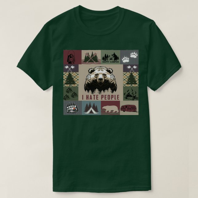 Camping Bear I Hate People T-Shirt (Design Front)