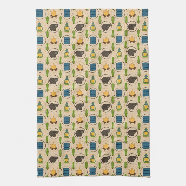 Camping Bear Pattern Kitchen Towel (Vertical)