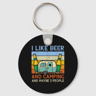 Camping Beer 3 People Sunset Retro Drinking Camper Keychain