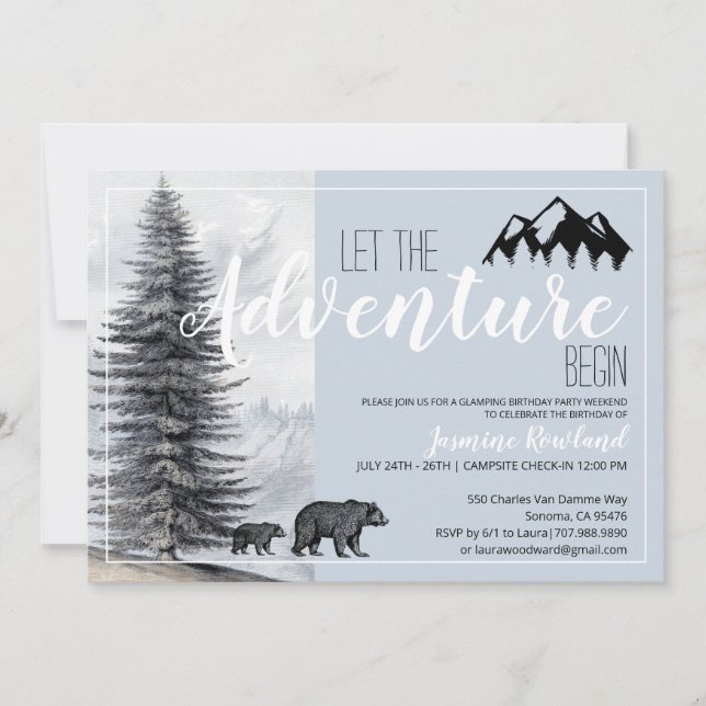 Camping Birthday Adventure Begins Invitation (Front)