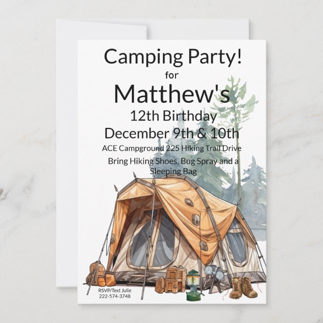 Camping Birthday  Invitation (Front)