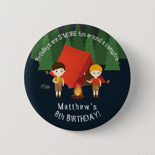 Camping Birthday Party 2 Inch Round Button (Front)