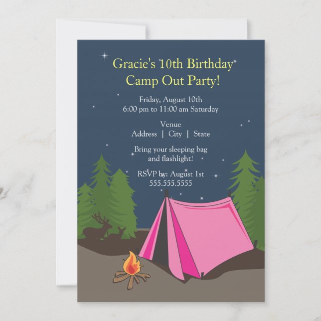 Camping Birthday Party | Girl Invitation (Front)