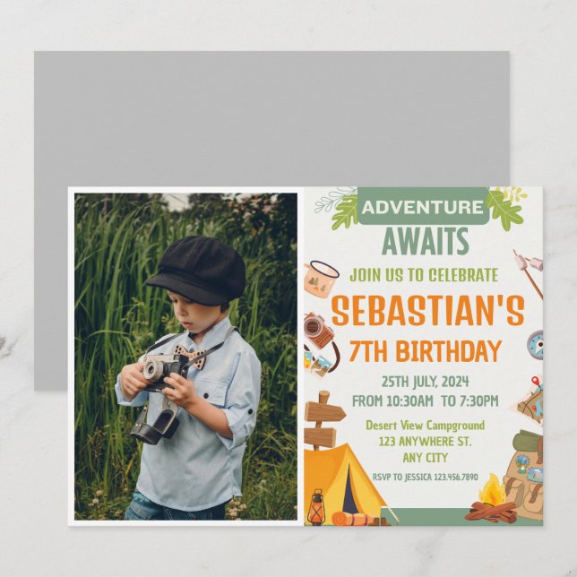 Camping Birthday Party modern kids  Invitation (Front/Back)
