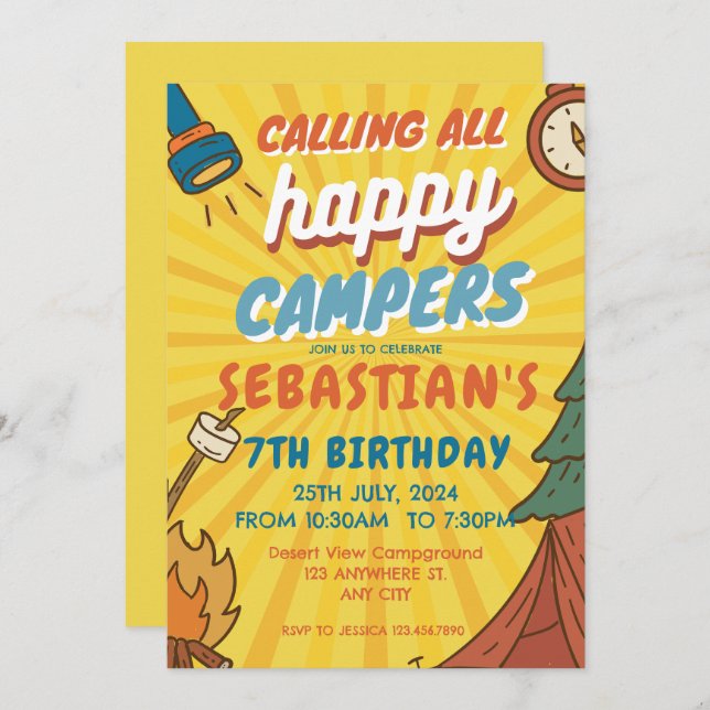 Camping Birthday Party modern kids  Invitation (Front/Back)