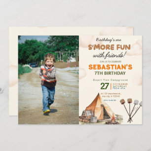 Camping Birthday Party modern kids Photo Invitation