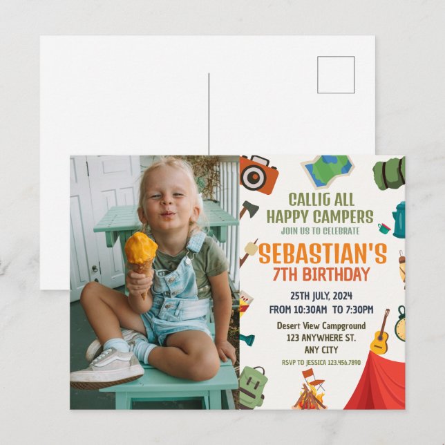 Camping Birthday Party Photo Postcard (Front/Back)