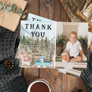 Camping Birthday Party   Photo Thank You Card