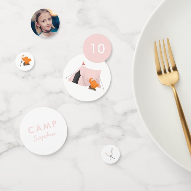 Camping Birthday Party Pink Tent Photo Confetti (Group)