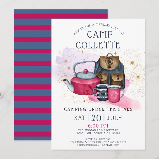 Camping Birthday Party Under The Stars  Invitation (Front/Back)