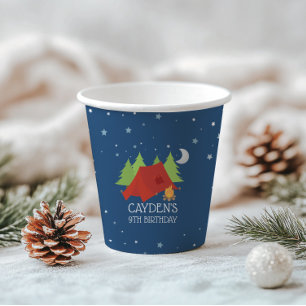 Camping birthday red tent starry sky paper cups