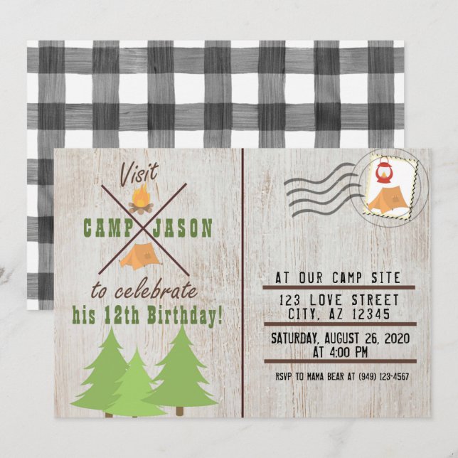 Camping Bois Flannel Carte postale Plaid Anniversa (Devant / Derrière)