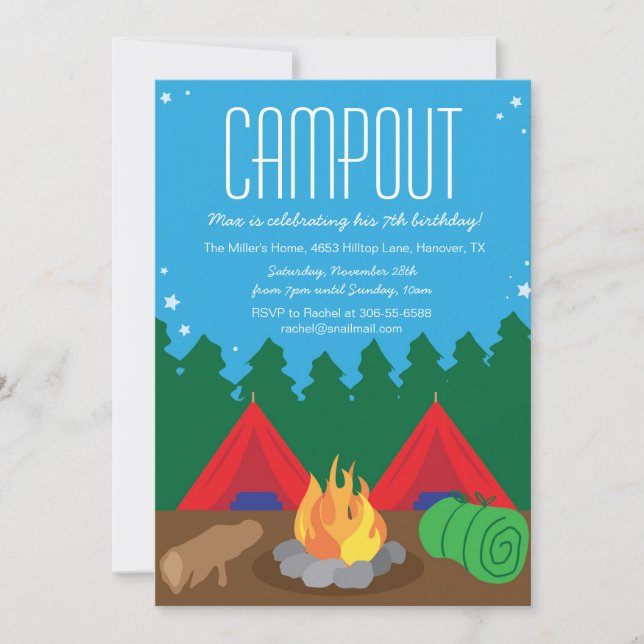 Camping Bon Fire Birthday Party Invitation (Front)
