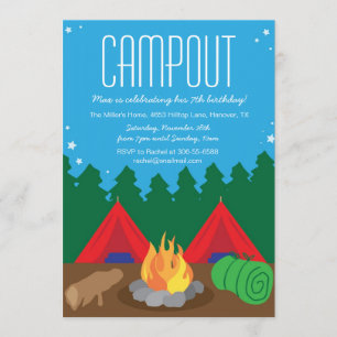 Camping Bon Fire Birthday Party Invitation