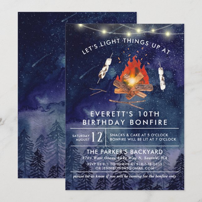Camping Bonfire Anniversaire Fête Invitation (Devant / Derrière)