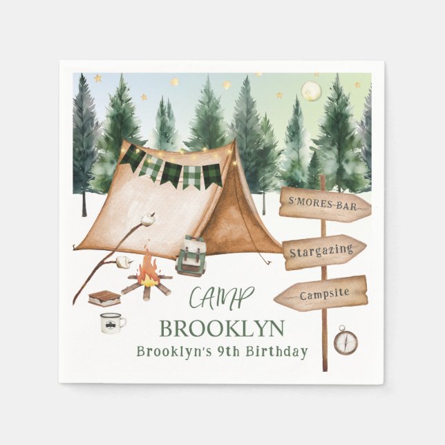 Camping Bonfire Campfire S'mores Birthday Outdoor  Napkin (Front)