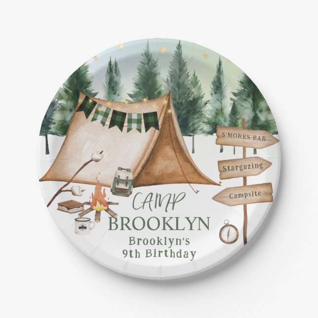 Camping Bonfire Campfire S'mores Birthday Outdoor  Paper Plate (Front)