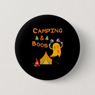 Camping & Boos Ghosts Wine Camping Halloween 2 Inch Round Button