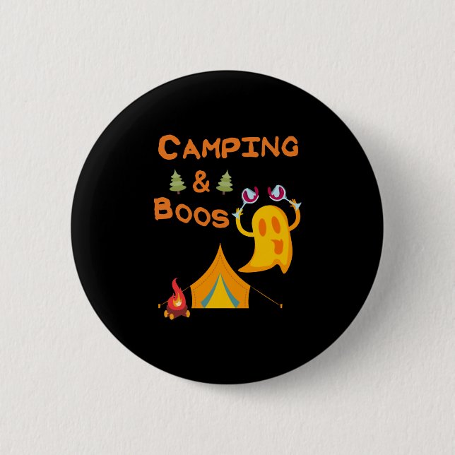 Camping & Boos Ghosts Wine Camping Halloween 2 Inch Round Button (Front)