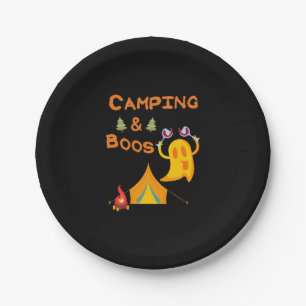Camping & Boos Ghosts Wine Camping Halloween Paper Plate