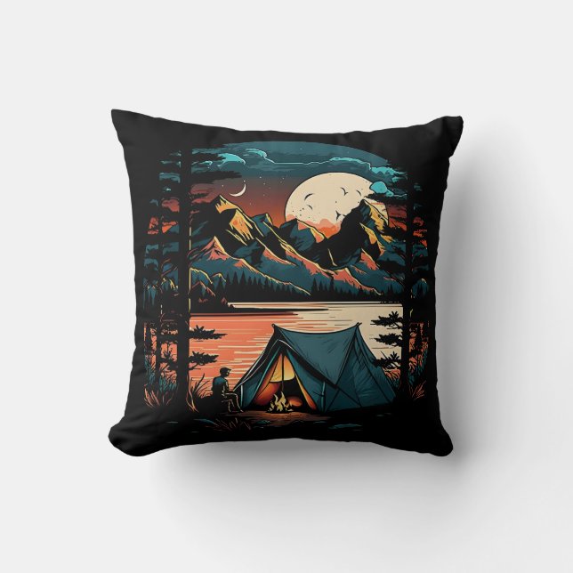 Camping By The Lake Throw Pillow (Front)