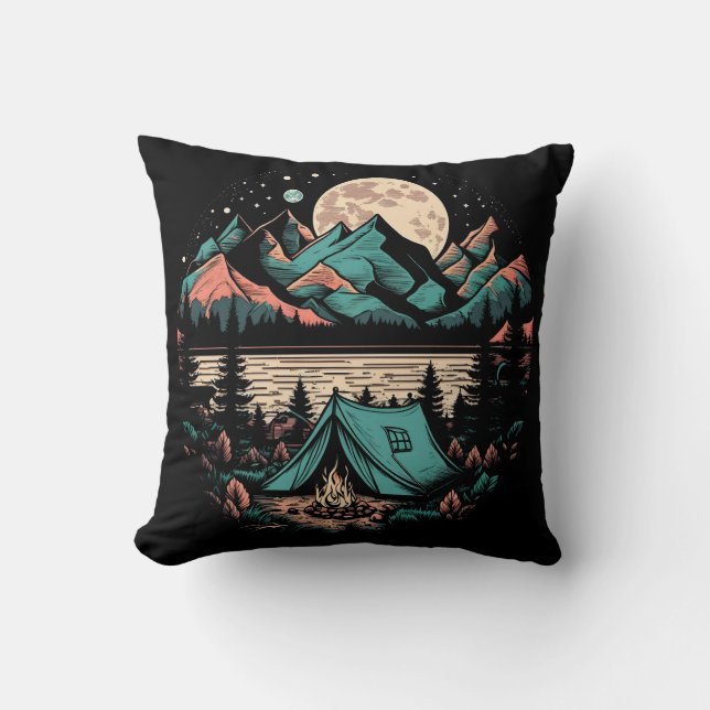 Camping By The Lake Throw Pillow (Front)