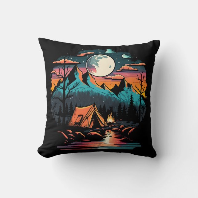 Camping By The River Throw Pillow (Front)