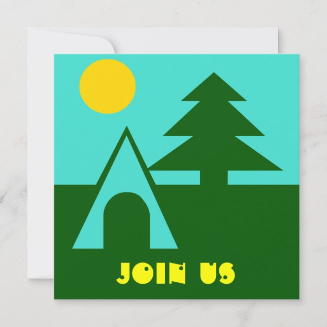 Camping Camp Tent Pine Sun Turq Party Invitations (Front)
