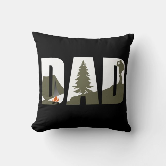 Camping camper and hiking hiker dad throw pillow (Front)