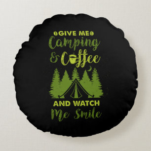 Camping Camper Coffee Gift Round Pillow