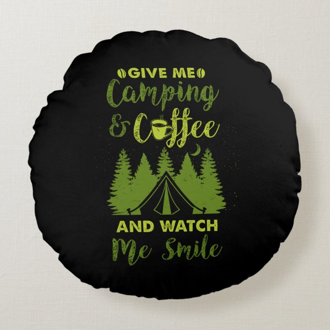 Camping Camper Coffee Gift Round Pillow (Front)
