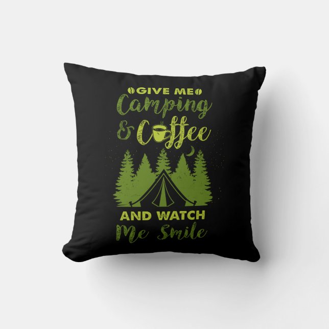 Camping Camper Coffee Gift Throw Pillow (Front)