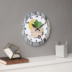 Camping Camper dessin animé horloge murale
