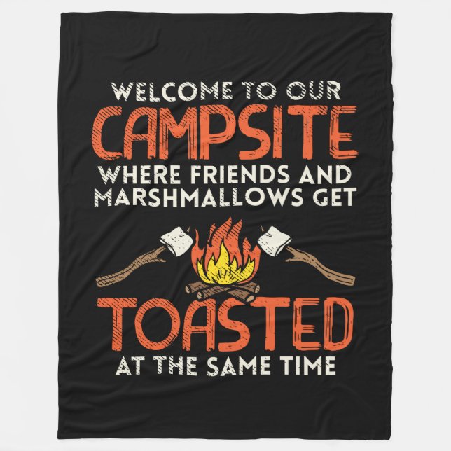Camping Campfire and Marshmallows Fleece Blanket (Front)