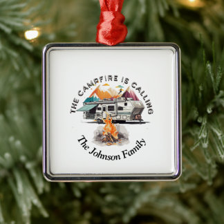Camping, Campfire, Christmas, Fifth Wheel,  Metal Ornament