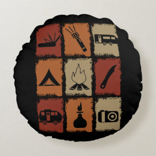Camping - Camping Stuff Retro Round Pillow