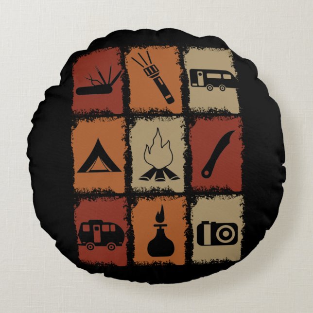 Camping - Camping Stuff Retro Round Pillow (Front)