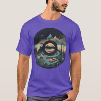 Camping Caravan in Mountain Landscape with Record  T-Shirt