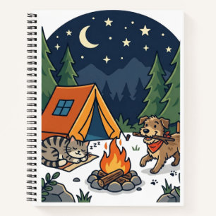 Camping Cat & Dog Cute Campfire Night Sky Notebook