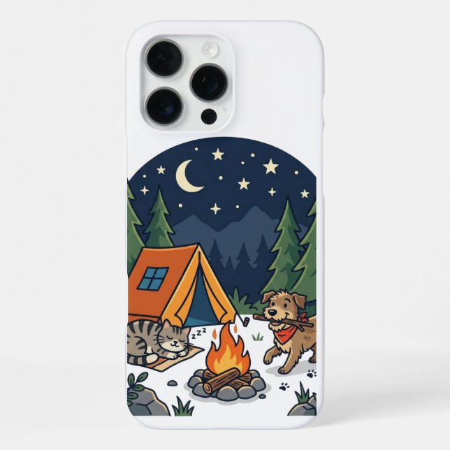 Camping Cat & Dog Gift Cute Campfire Night Sky  iPhone Case (Back)