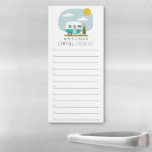 Camping Checklist Turquoise Trailer Woodland Magnetic Notepad<br><div class="desc">Illustration of a turquoise camper travel trailer parked next to an evergreen tree with blue sky and sun.  Personalize the name.  Delete lines if not wanted.</div>